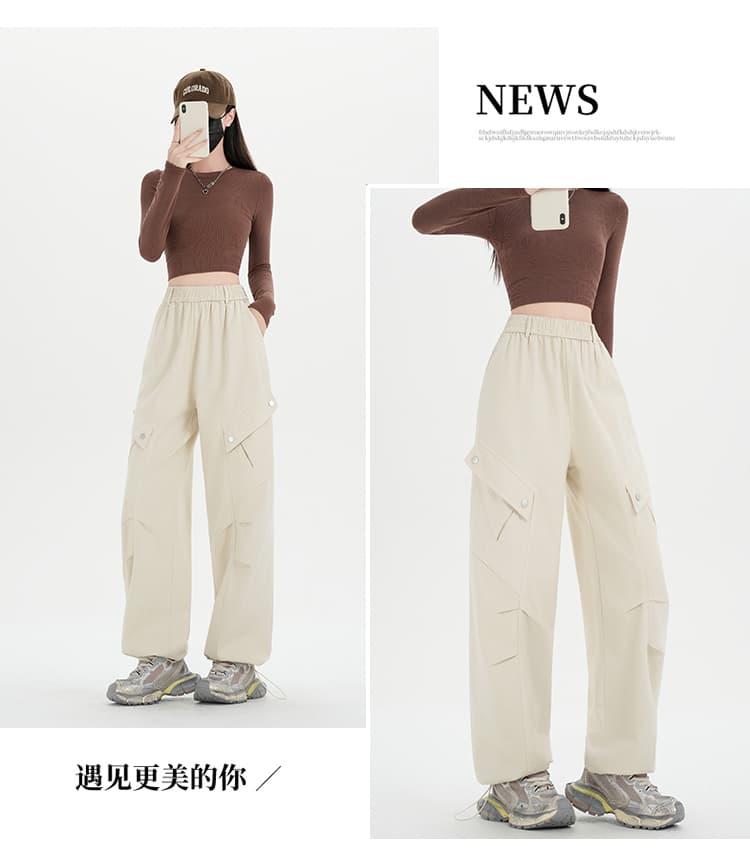 실사 워싱 면 워크웨어 팬츠 여성 2026 봄 여름 다용도 패션 하이웨이스트 캐주얼 스트레이트 조거 둘 착용 긴 바지 상세 이미지 20