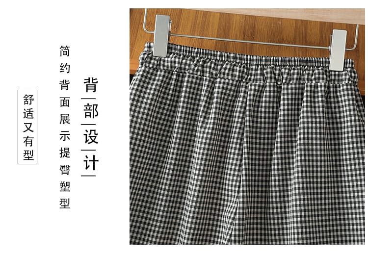 실사 느슨함 센스 면 린넨 체크무늬 와이드 레그 팬츠 캐주얼 바지 스트레이트 문예 레트로 루즈핏 봄 여름 새로운 상세 이미지 6
