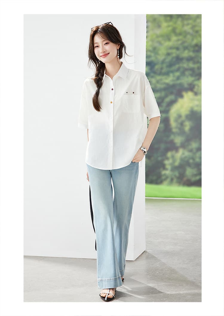 공식 그림 여름 순면 자수 반팔 셔츠 루즈핏 땀 흡수 통기성 폴로 칼라 품격 출퇴근 착용 잡아라. 의류 여성 상세 이미지 13