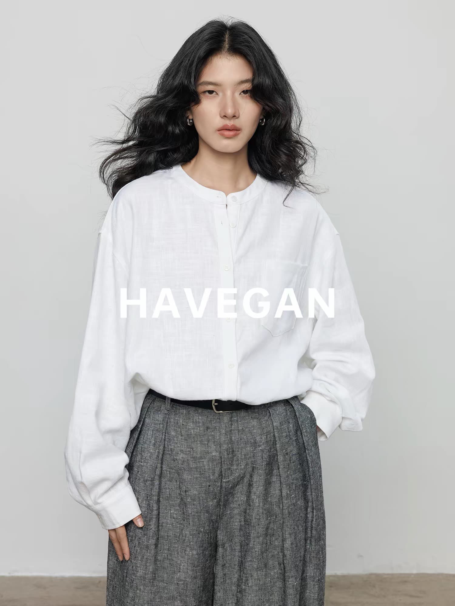 라운드 넥 라미 긴팔 루즈핏 셔츠 여성 레저 느긋한 2026 새로운 출퇴근 맨위 상세 이미지 1