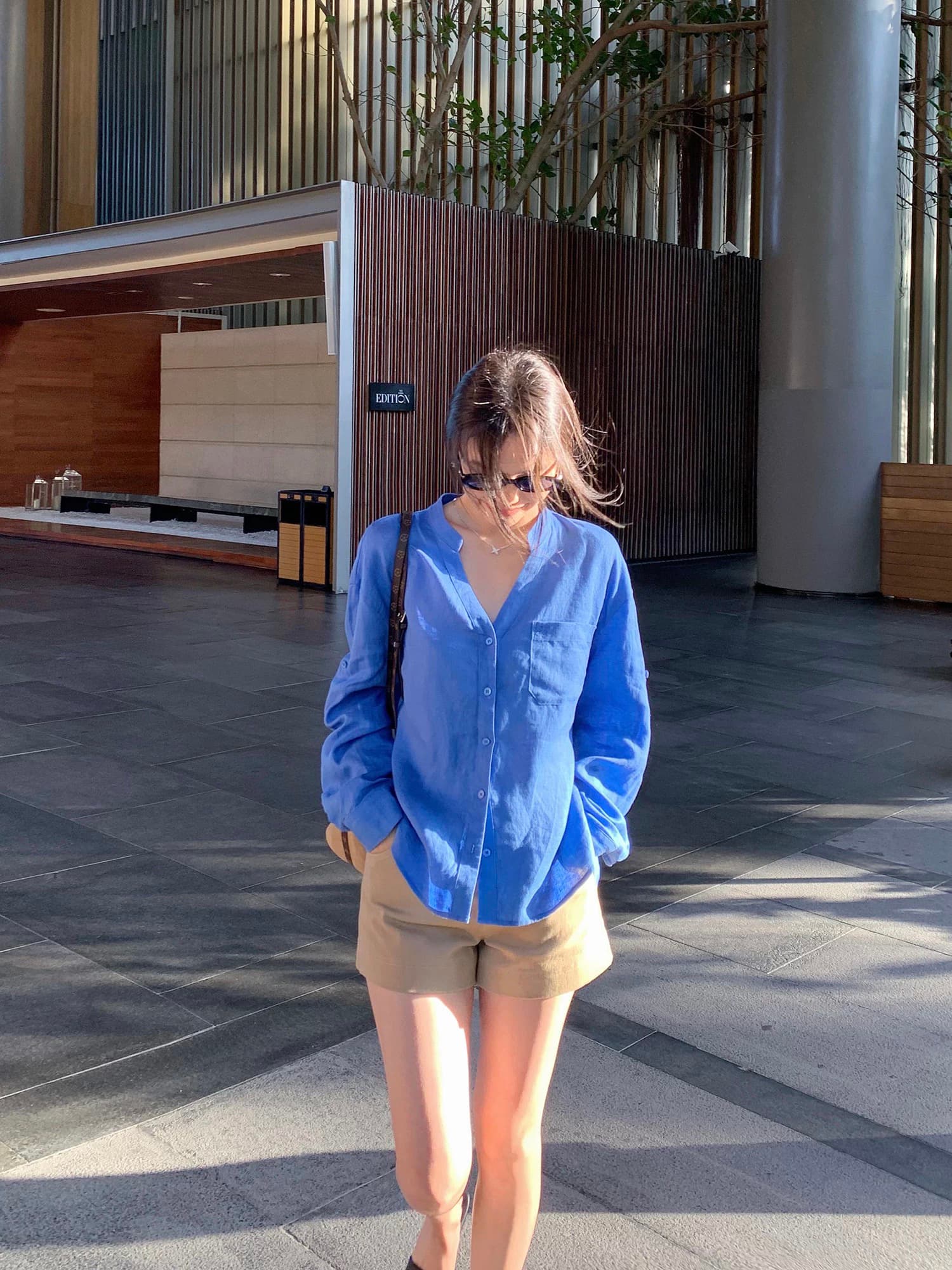 오래된 돈 질감 1oo 아마 V넥 여성 셔츠 느긋한 루즈핏 통기성 얇은 스타일 긴팔 셔츠 상세 이미지 4
