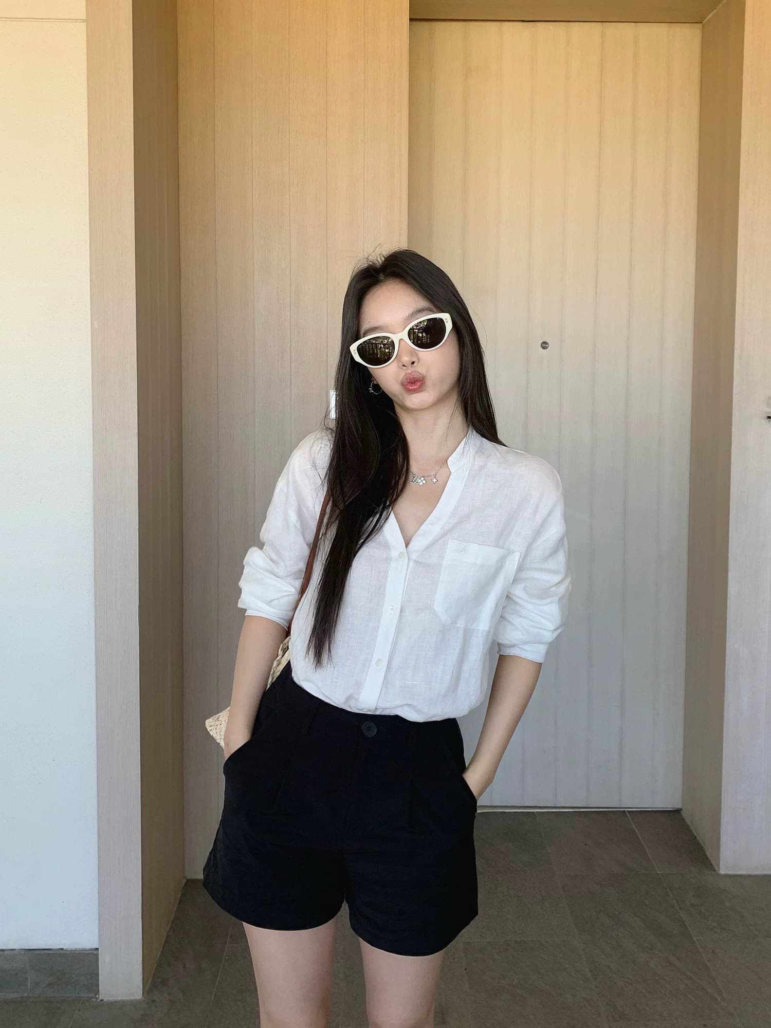 오래된 돈 질감 1oo 아마 V넥 여성 셔츠 느긋한 루즈핏 통기성 얇은 스타일 긴팔 셔츠 상세 이미지 6