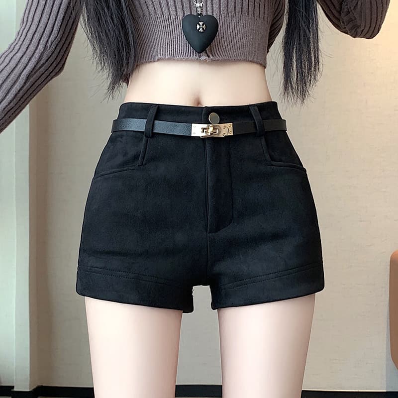 실사 커피 색상 사슴 캐시미어 반바지 여성 2026 가을 겨울철 새로운 아메리칸 핫걸 바람 품격 다용도 한 마디 부츠 팬츠 이미지 3