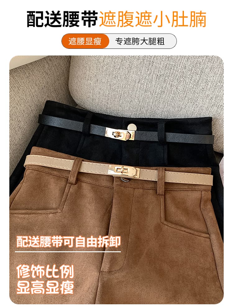 실사 커피 색상 사슴 캐시미어 반바지 여성 2026 가을 겨울철 새로운 아메리칸 핫걸 바람 품격 다용도 한 마디 부츠 팬츠 상세 이미지 4