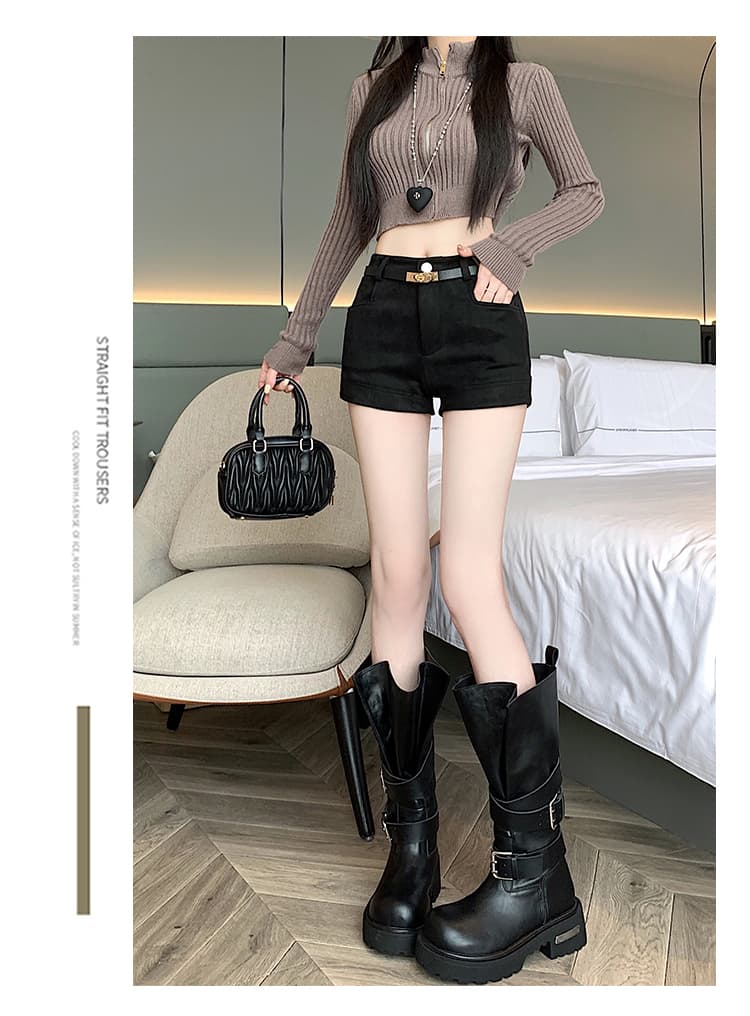 실사 커피 색상 사슴 캐시미어 반바지 여성 2026 가을 겨울철 새로운 아메리칸 핫걸 바람 품격 다용도 한 마디 부츠 팬츠 상세 이미지 33