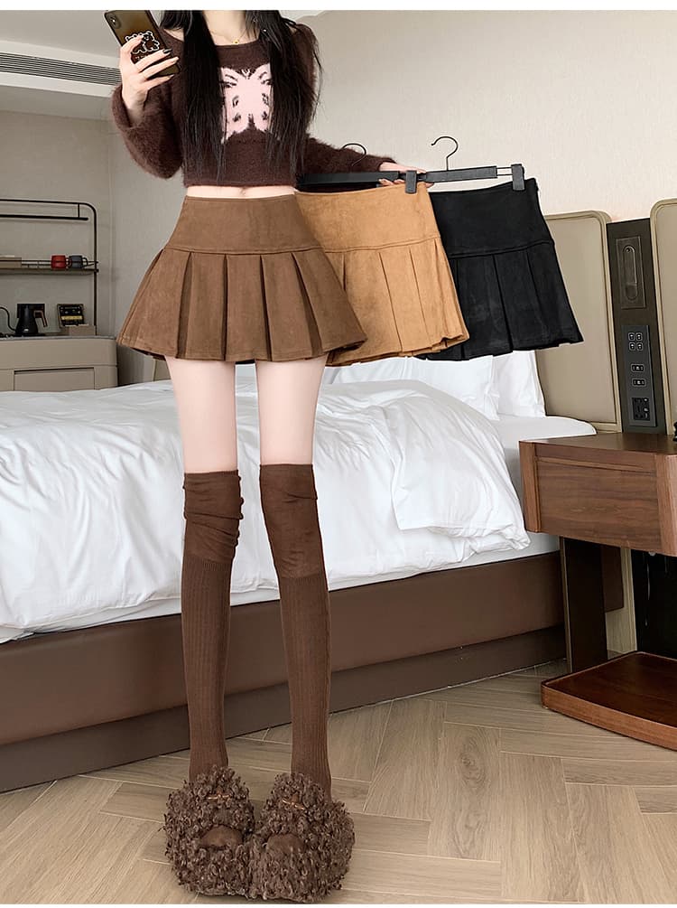 실사 사슴 캐시미어 플리츠 반신 스커트 여성 가을 겨울 하이웨이스트 디스플레이 얇고 작은 가죽 스커트 캐주얼 노출 방지 한 마디 짧은 치마바지 상세 이미지 27