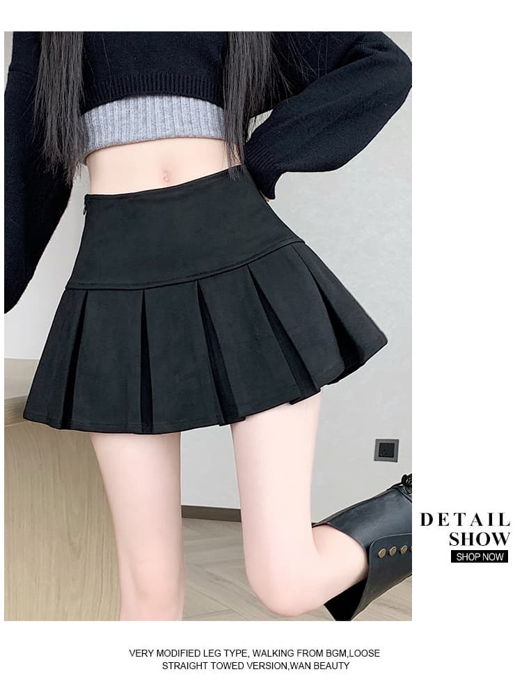 실사 사슴 캐시미어 플리츠 반신 스커트 여성 가을 겨울 하이웨이스트 디스플레이 얇고 작은 가죽 스커트 캐주얼 노출 방지 한 마디 짧은 치마바지 상세 이미지 44