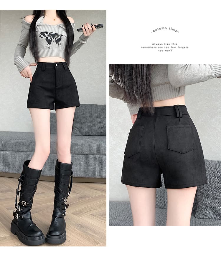 실사 아메리칸 레트로 디자인 센스 스웨이드 원단 2026 새로운 가을 겨울철 반바지 여성 슬림해 보이는 패션 핫 바지 상세 이미지 24