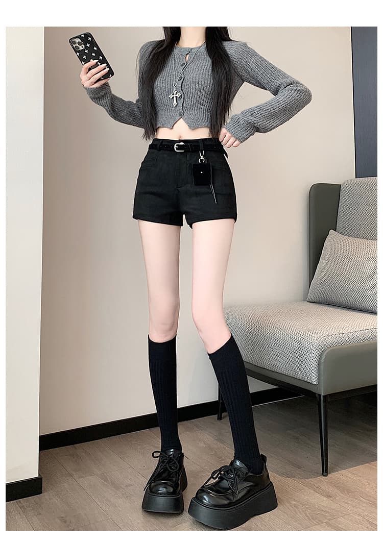 실사 커피 색상 사슴 캐시미어 반바지 여성 2026 새로운 겨울 새로운 아메리칸 핫걸 바람 품격 한 마디 부츠 팬츠 상세 이미지 23