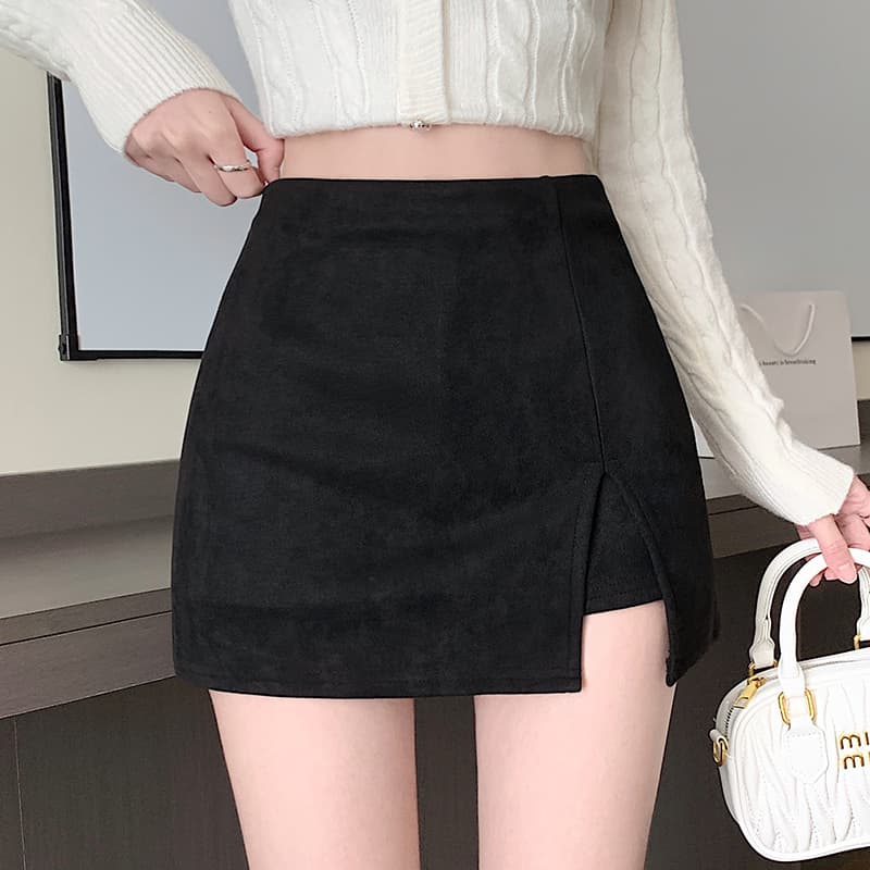 실사 사슴 캐시미어 반신 스커트 여성 가을 하이웨이스트 트임 미니 스커트 2026 새로운 A라인 스커트 타이트 스커트 치마바지 치마 트렌디 이미지 3