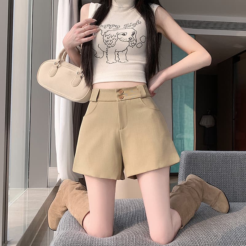 실사 오래된 돈 바람 카키 색 정장 반바지 여성 2026 캐주얼 와이드 레그 팬츠 봄 여름 루즈핏 다용도 한 마디 핫 바지 이미지 5