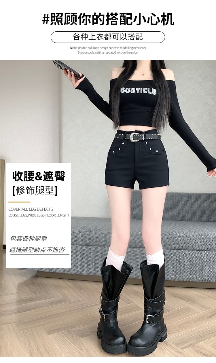 실사 징 캐주얼 반바지 여성 봄 여름 아메리칸 뜨거운 핫걸 하이웨이스트 몸매 가꾸기 스트레이트 바지 타이트 핫 바지 외출용 상세 이미지 7