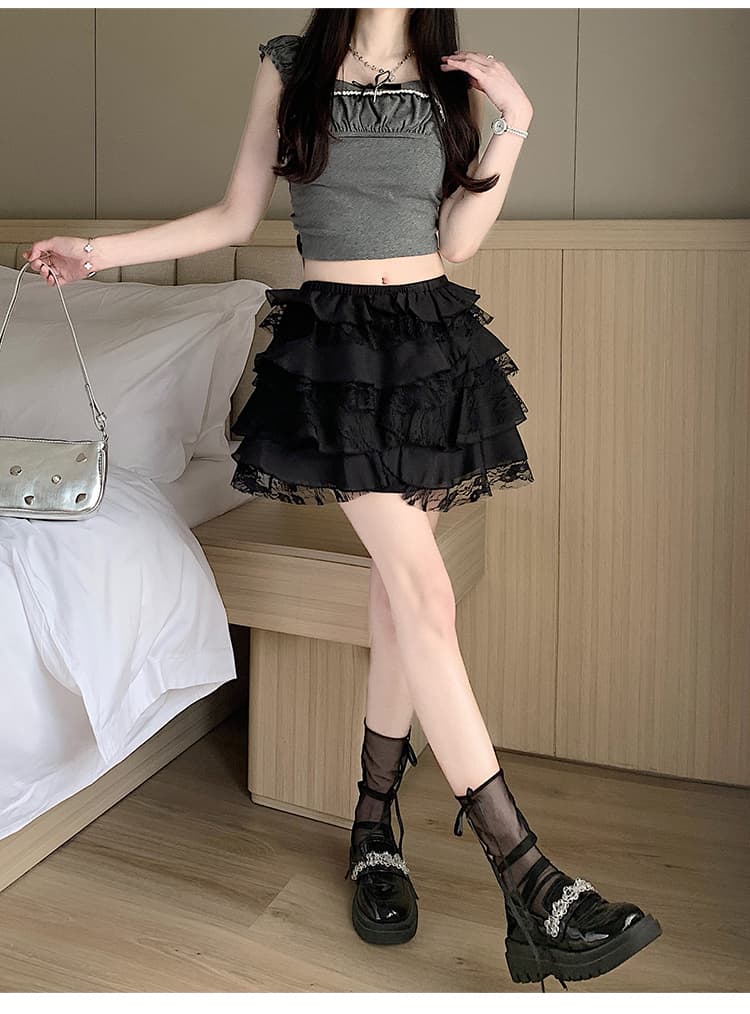실사 거즈 꿈 나라 2026 새로운 여름 다용도 달콤한 부서 소녀 레이스 퍼프 계층의 감각 반신 스커트 여성 상세 이미지 41
