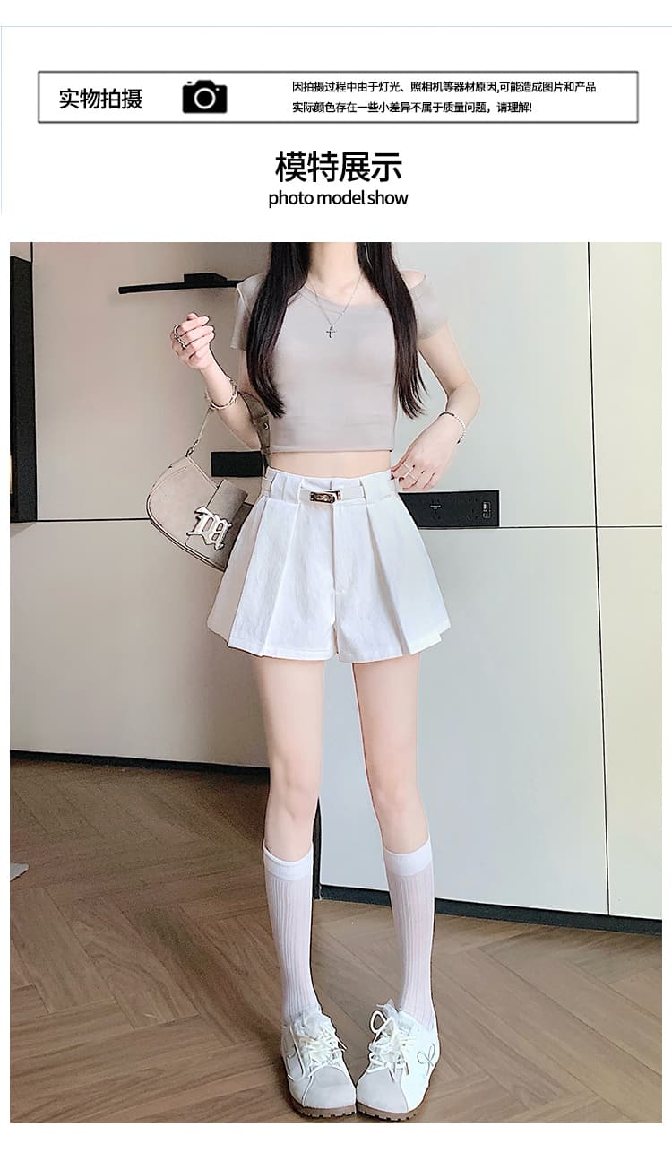 실사 2026 여름 새로운 한 부서 달콤함 플리츠 패치워크 바지 여성 하이웨이스트 슬림해 보이는 작은 대중 정장 반바지 상세 이미지 14