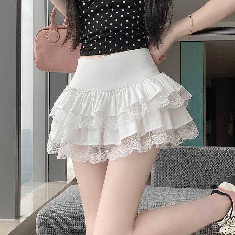실사 순수한 욕망 레이스 반신 스커트 여름 여성 의류 달콤함 치마 슬림해 보이는 하이웨이스트 퍼프 스커트 한 마디 미니 스커트 케이크 드레스 이미지 2