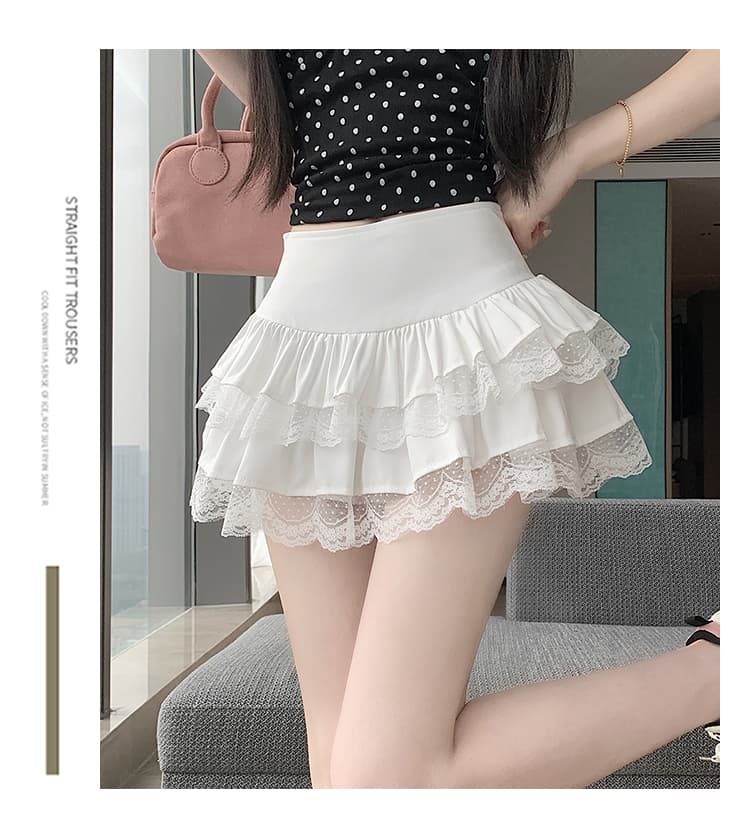 실사 순수한 욕망 레이스 반신 스커트 여름 여성 의류 달콤함 치마 슬림해 보이는 하이웨이스트 퍼프 스커트 한 마디 미니 스커트 케이크 드레스 상세 이미지 22
