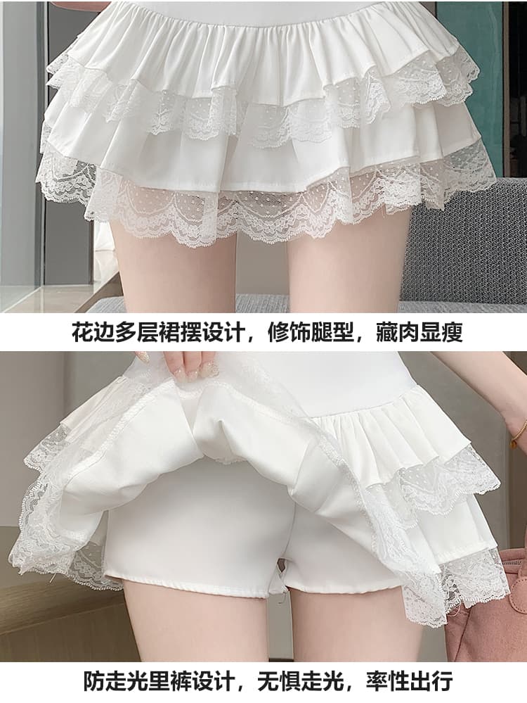 실사 순수한 욕망 레이스 반신 스커트 여름 여성 의류 달콤함 치마 슬림해 보이는 하이웨이스트 퍼프 스커트 한 마디 미니 스커트 케이크 드레스 상세 이미지 40