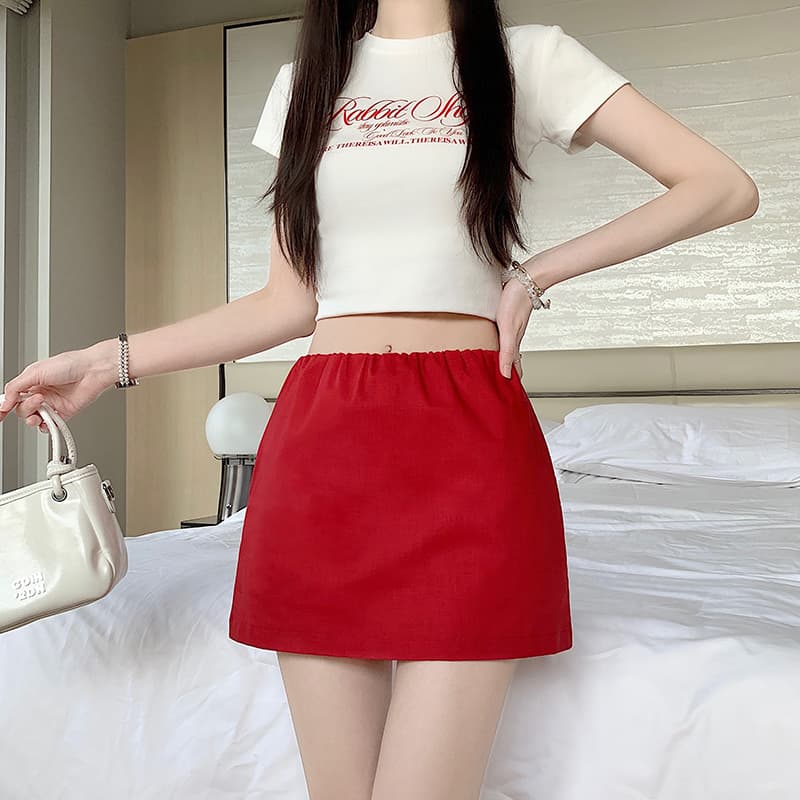 실사 새로운 자이언트 다용도 라미 반신 스커트 여성 봄 여름 다용도 A라인 스커트 작은 키 슬림해 보이는 미니 스커트 이미지 4