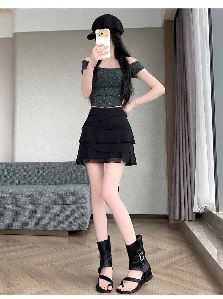 실사 프랑스식 낭만주의 계단식 프릴 반신 스커트 여성 여름 새로운 불규칙 한 마디 짧은 치마 상세 이미지 37