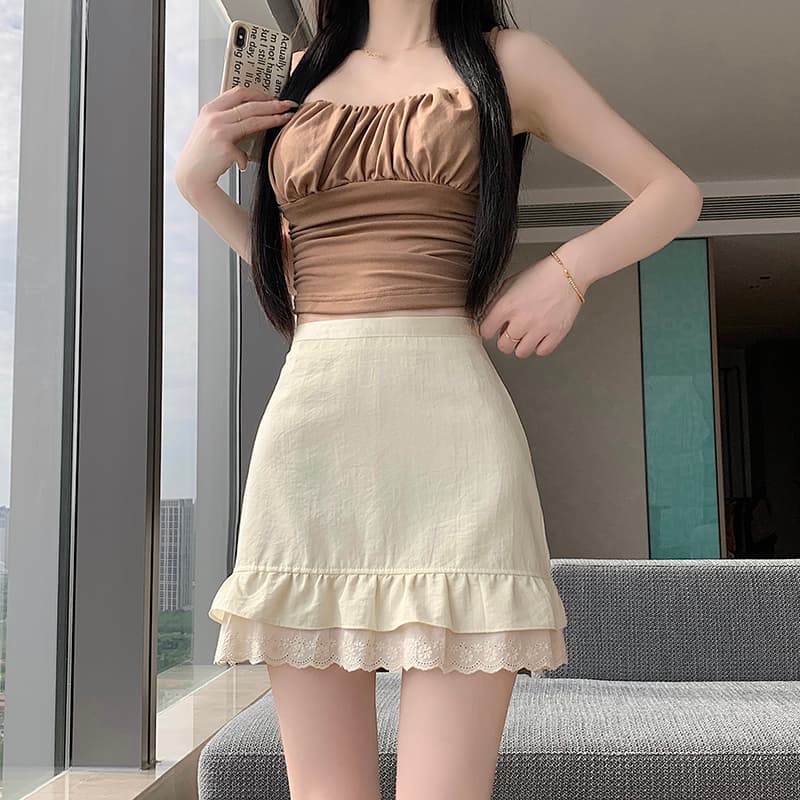 실사 레이스 레이스 A라인 스커트 반신 스커트 여성 면 린넨 여름 미니 스커트 2026 새로운 타이트 스커트 하이웨이스트 반 스커트 이미지 4