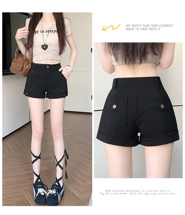 실사 아메리칸 레트로 카키 색 코튼 롤 측면 반바지 2026 여름 새로운 한 마디 핫걸 디스플레이 다리 길이 핫 바지 여성 상세 이미지 35