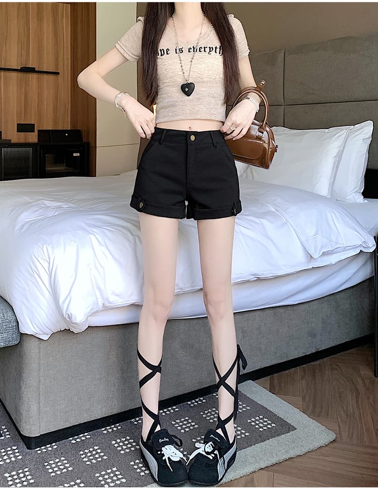 실사 아메리칸 레트로 카키 색 코튼 롤 측면 반바지 2026 여름 새로운 한 마디 핫걸 디스플레이 다리 길이 핫 바지 여성 상세 이미지 41