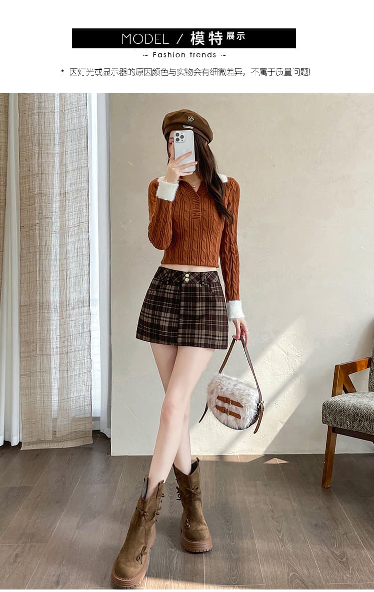 실사 기하학 예술 더블 색상 레트로 체크무늬 반신 스커트 여성 2026 가을 겨울 짧은 머리 치마 다용도 A라인 스커트 상세 이미지 17