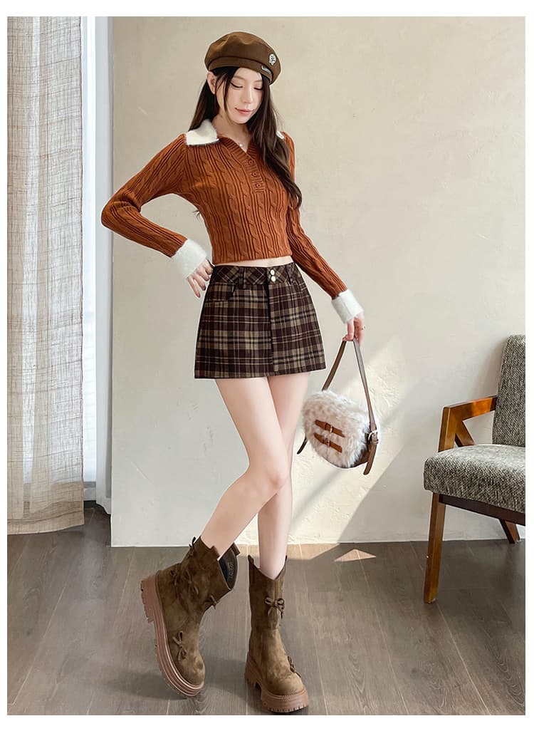 실사 기하학 예술 더블 색상 레트로 체크무늬 반신 스커트 여성 2026 가을 겨울 짧은 머리 치마 다용도 A라인 스커트 상세 이미지 19
