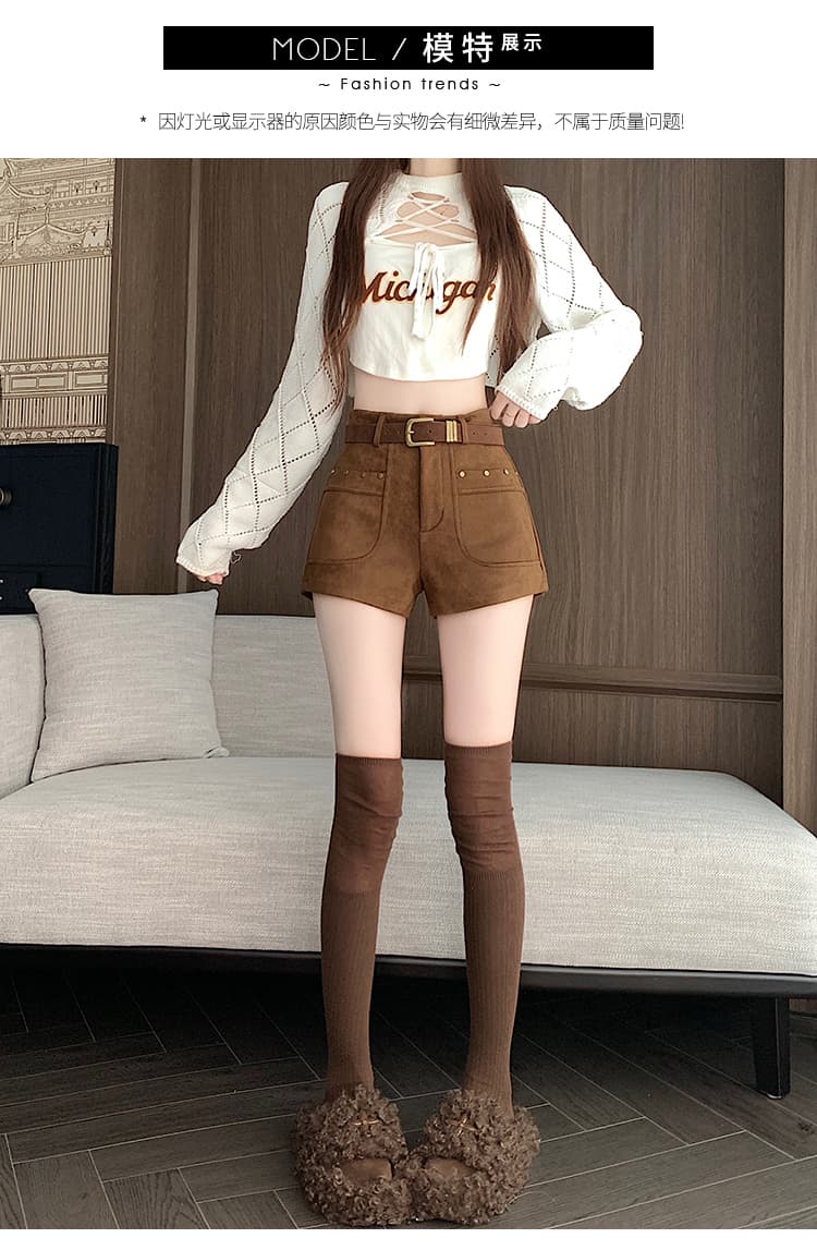 실사 아메리칸 레트로 디자인 센스 스웨이드 원단 워크웨어 반바지 여성 가을 겨울 2026 새로운 하이웨이스트 검정색 핫 바지 상세 이미지 15