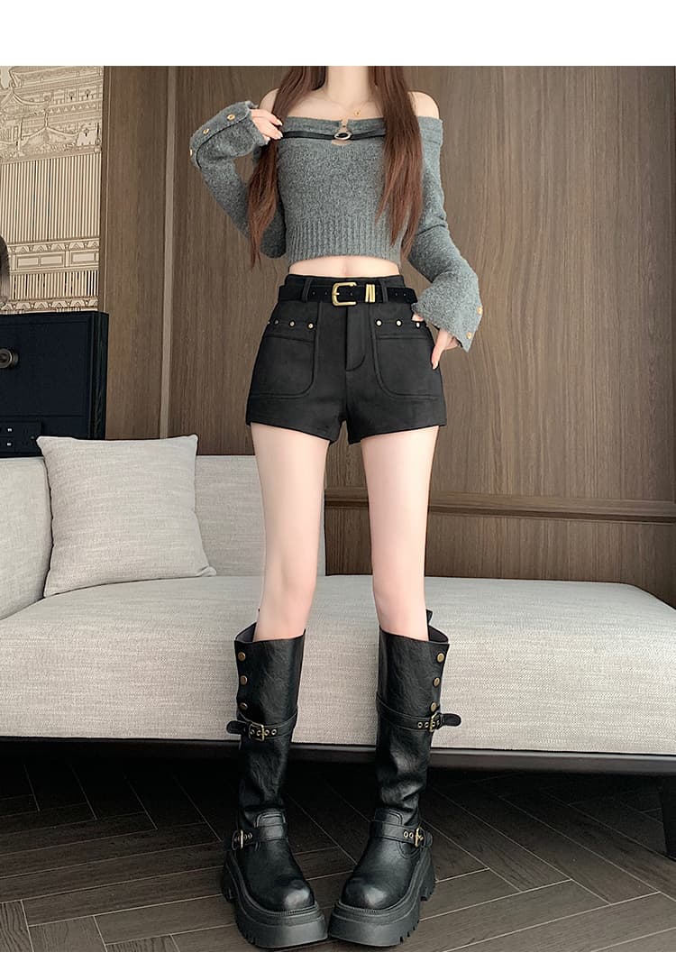 실사 아메리칸 레트로 디자인 센스 스웨이드 원단 워크웨어 반바지 여성 가을 겨울 2026 새로운 하이웨이스트 검정색 핫 바지 상세 이미지 24