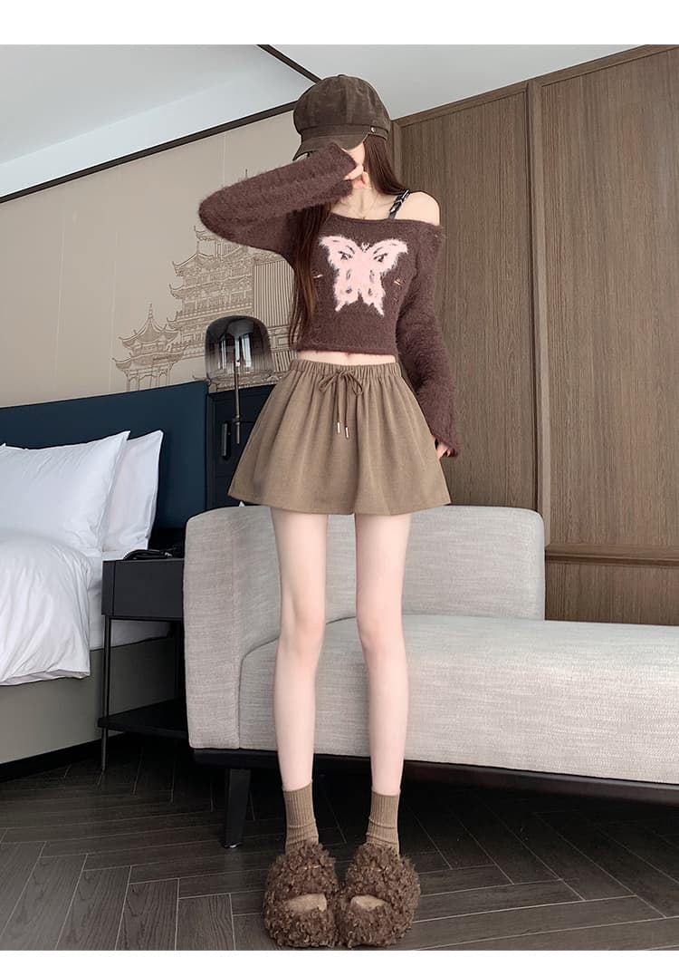 실사 브라운 발레 바람 펌프 로프 퍼프 반신 스커트 여성 가을 겨울 새로운 하이웨이스트 슬림해 보이는 한 마디 우산 치마 미니 스커트 트렌디 상세 이미지 26