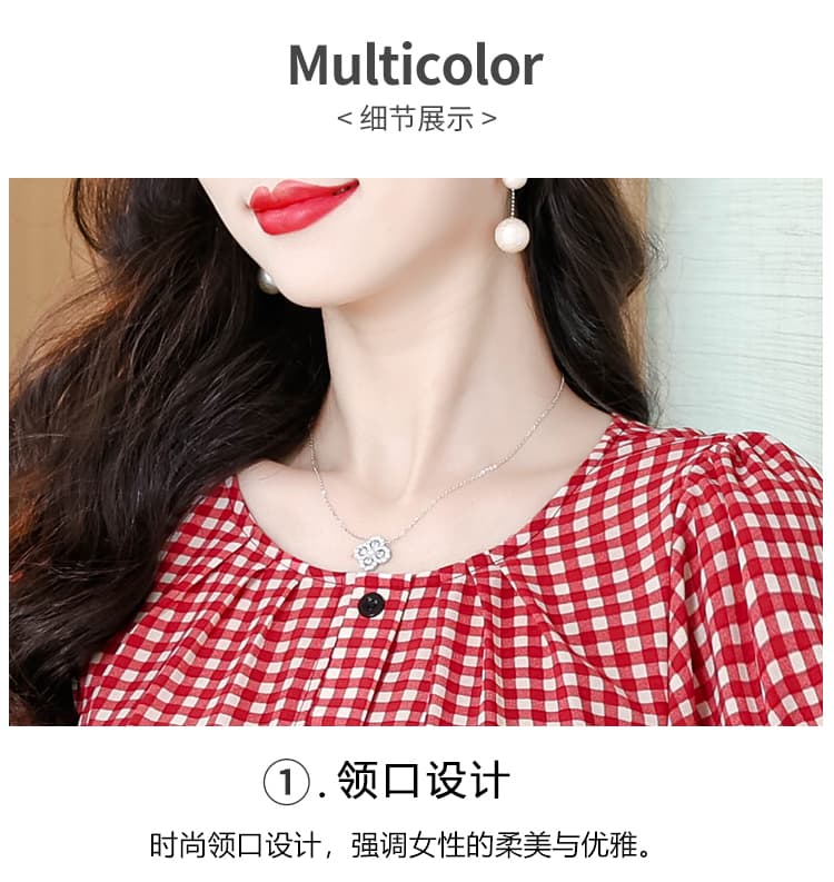 프릴 라운드 넥 체크무늬 반팔 셔츠 여름 새로운 다용도 x 패션 외국 가스 루즈핏 얇은 스타일 연령 감소 맨위 상세 이미지 7