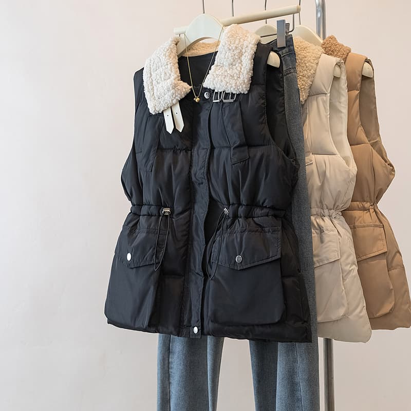 실사 빅 사이즈 여성 의류 중간 길이 패치워크 면 조끼 가을 겨울 새로운 패션 두꺼운 보증 애매한 슬림해 보이는 외국 가스 베스트 이미지 2