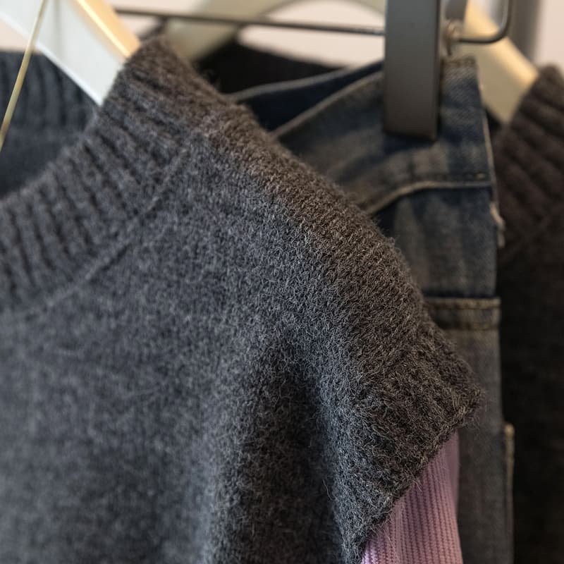 실사 빅 사이즈 디자인 센스 코듀로이 셔츠 패치워크 니트 베스트 2026 봄 새로운 페이크 레이어드 스웨터 상세 이미지 4