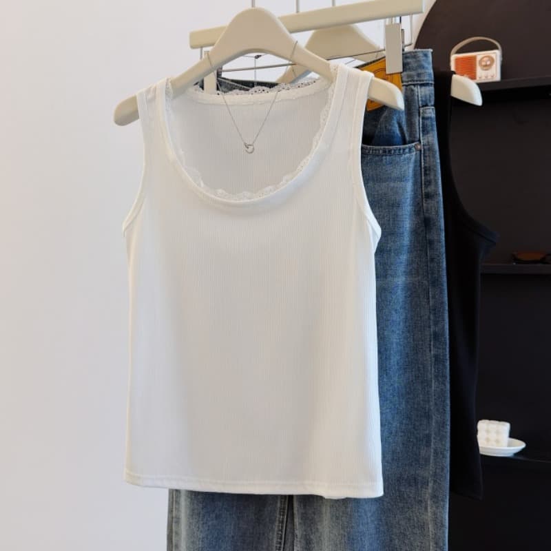 실사 빅 사이즈 레이스 측면 디자인 센스 맨위 여성 여름 지방 mm 표지 대리인 우유 슬림해 보이는 인사이드 가져 가라. 외출용 캐미솔 이미지 4