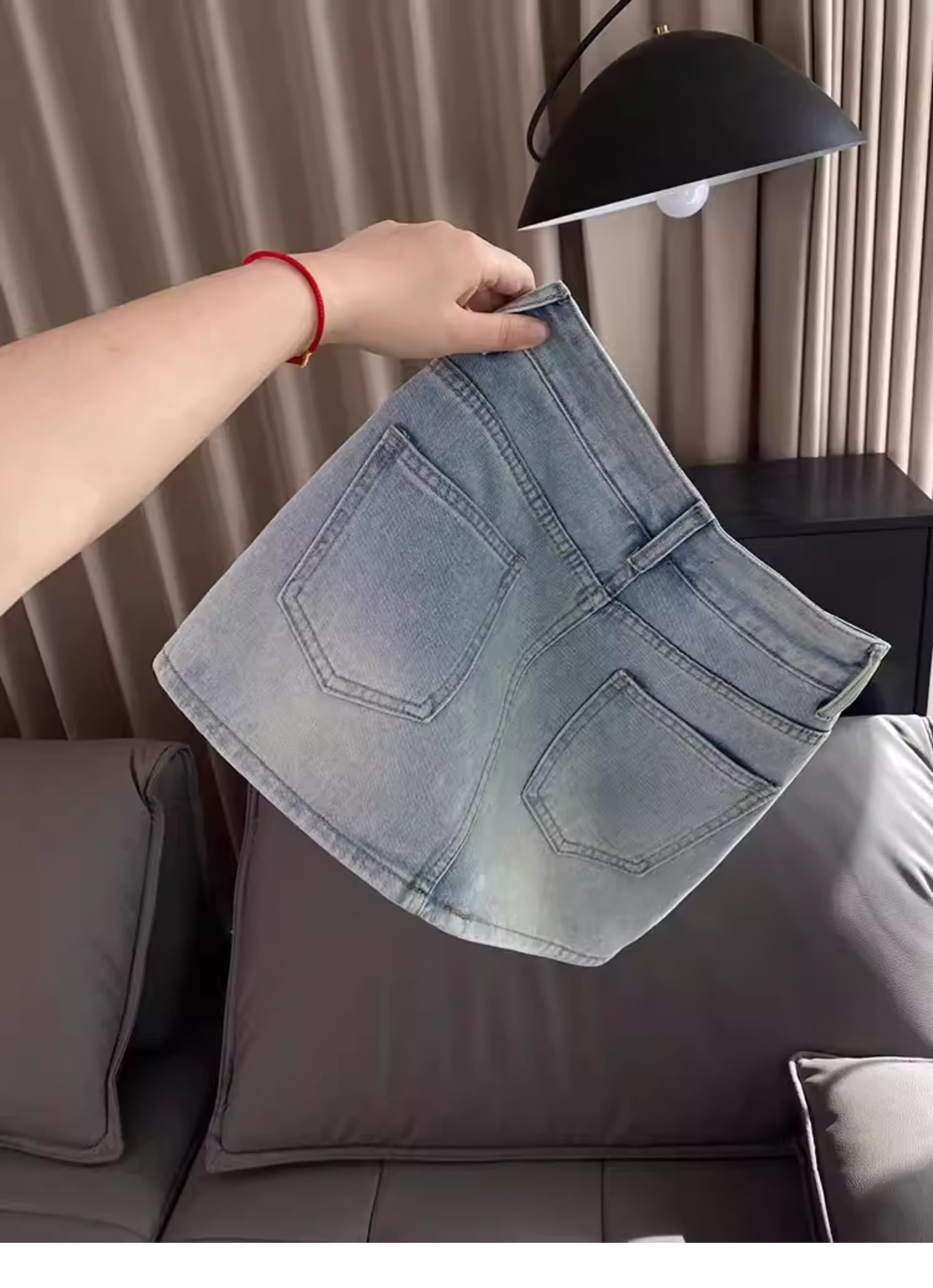 무거운 작업 다이아몬드 세팅 디자인 센스 외국 가스 데님 반신 스커트 여성 여름 지방 mm 루즈핏 하이웨이스트 슬림해 보이는 한 마디 미니 스커트 상세 이미지 3