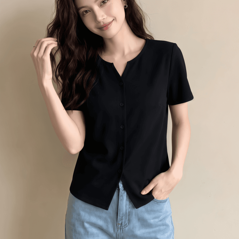 실사 빅 사이즈 여성 의류 긍정적 인 어깨 반팔 여름 새로운 티셔츠 외국 가스 슬림해 보이는 고유 한 Chic 다용도 맨위 상세 이미지 6