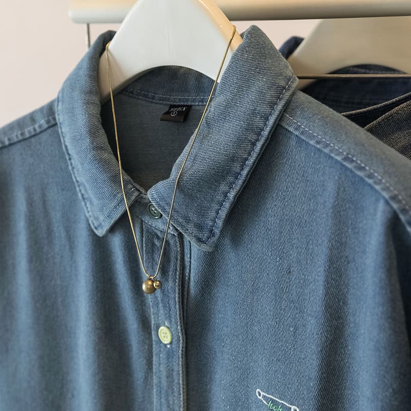 실사 빅 사이즈 가을 새로운 자수 POLO 칼라 데님 여성 코트 디자인 센스 Chic 배색 버클 다용도 맨위 상세 이미지 16
