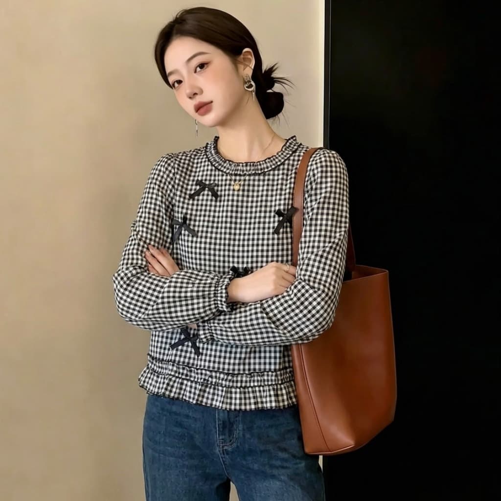 실사 빅 사이즈 2026 이른 가을 새로운 디자인 센스 3 차원 장식 여성 셔츠 패션 외국 가스 슬림해 보이는 다용도 맨위