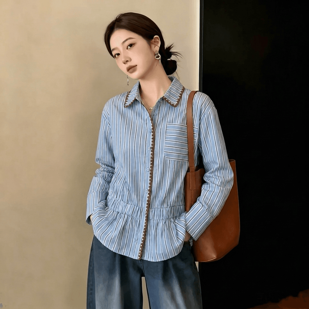 실사 빅 사이즈 26 이른 가을 새로운 여성 셔츠 고급 센스 Chic 셔츠 디자인 센스 외국 가스 슬림해 보이는 다용도 맨위 이미지 2