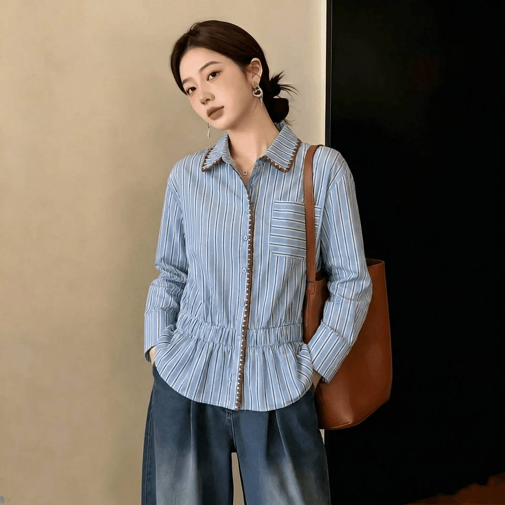 실사 빅 사이즈 26 이른 가을 새로운 여성 셔츠 고급 센스 Chic 셔츠 디자인 센스 외국 가스 슬림해 보이는 다용도 맨위 이미지 4