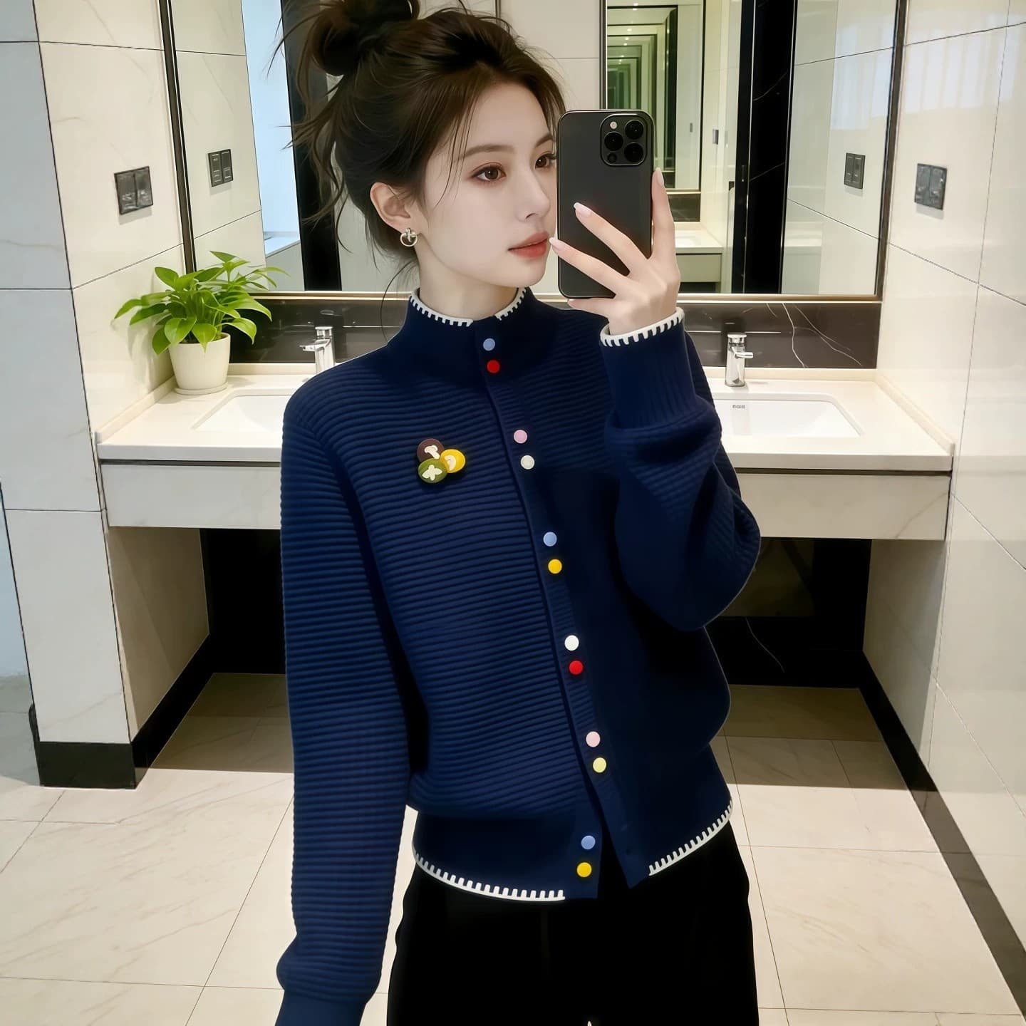 빅 사이즈 여성 의류 한 부서 반하이넥 니트 스웨터 여성 2026 가을 새로운 고유 한 Chic 디자인 센스 스웨터 이미지 2