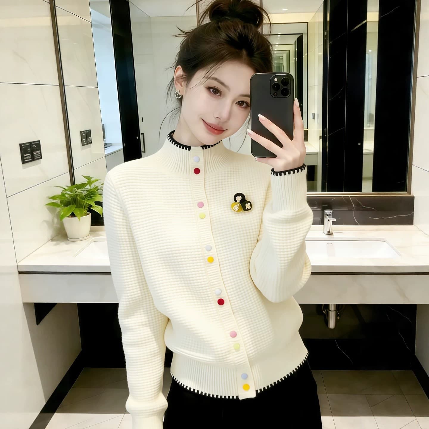 빅 사이즈 여성 의류 한 부서 반하이넥 니트 스웨터 여성 2026 가을 새로운 고유 한 Chic 디자인 센스 스웨터 이미지 5