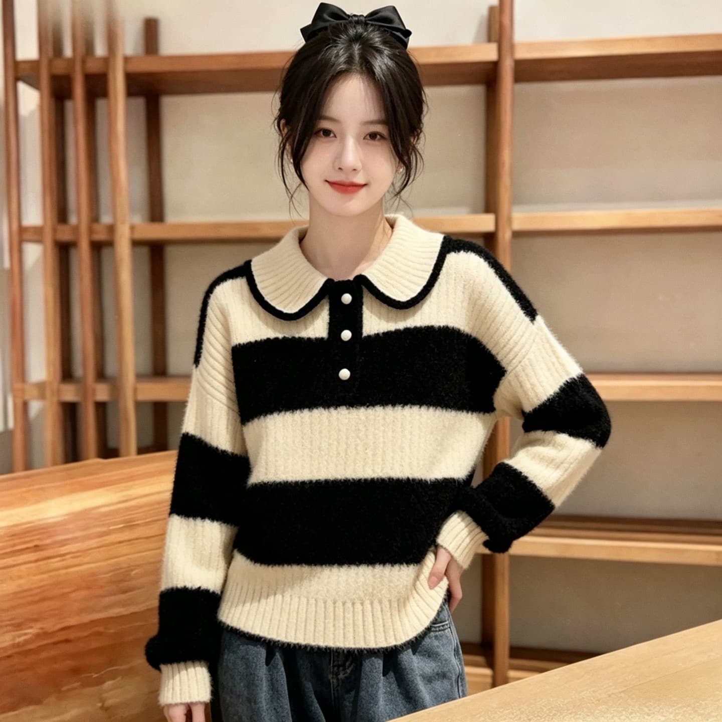 빅 사이즈 여성 의류 프랑스식 고급 센스 부드러운 찹쌀 스트라이프 스웨터 2026 가을 마이크로 지방 mm 풀오버 니트 맨위 이미지 4