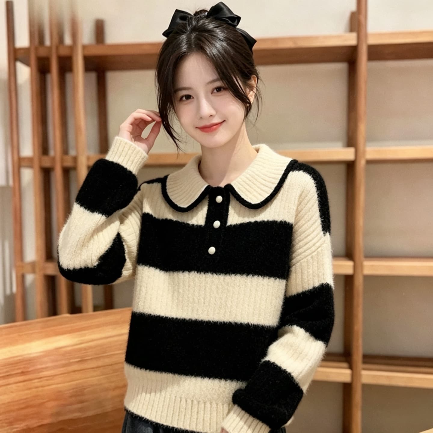 빅 사이즈 여성 의류 프랑스식 고급 센스 부드러운 찹쌀 스트라이프 스웨터 2026 가을 마이크로 지방 mm 풀오버 니트 맨위 상세 이미지 4