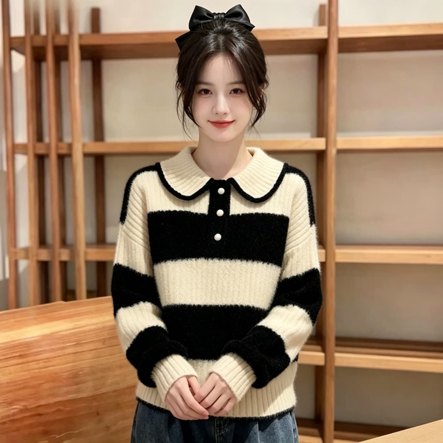 빅 사이즈 여성 의류 프랑스식 고급 센스 부드러운 찹쌀 스트라이프 스웨터 2026 가을 마이크로 지방 mm 풀오버 니트 맨위 상세 이미지 6
