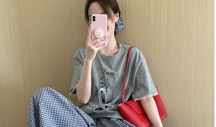 지금 여름 새로운 한국 스타일 프린트 t 보내기 헤드 플라워 체크무늬 케이크 드레스 투피스 세트 출산 착용 상세 이미지 27