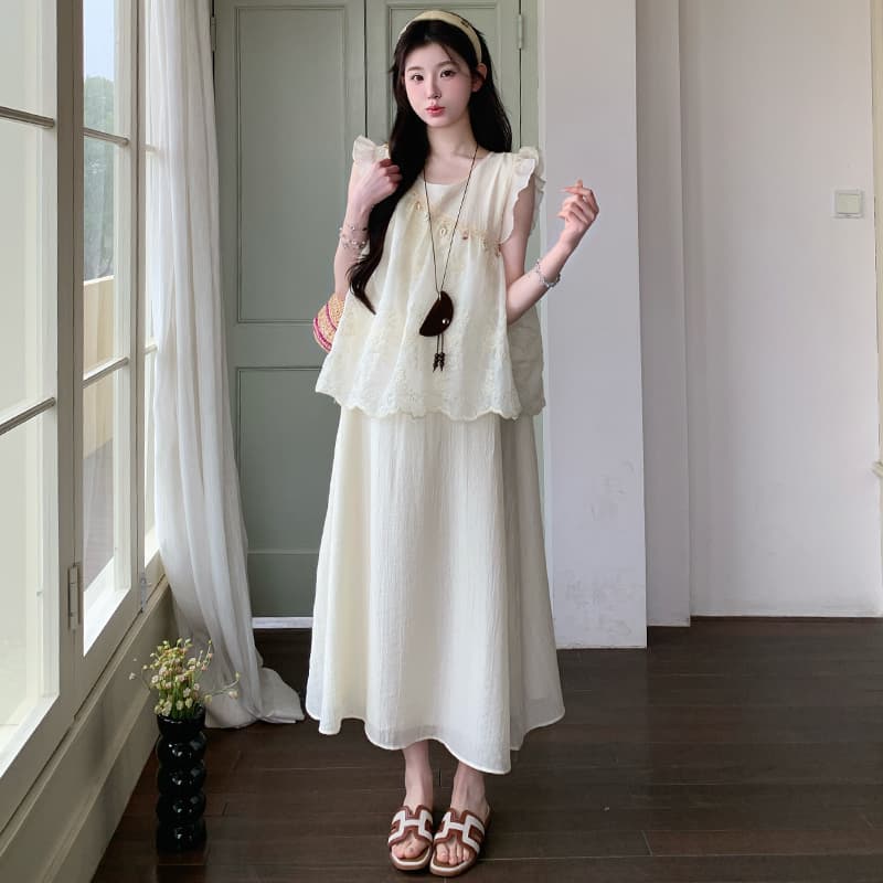 실사 xian 물품 여름 새로운 Feifei 소매 레이스 무거운 작업 드레스 루즈핏 출산 착용 이미지 5