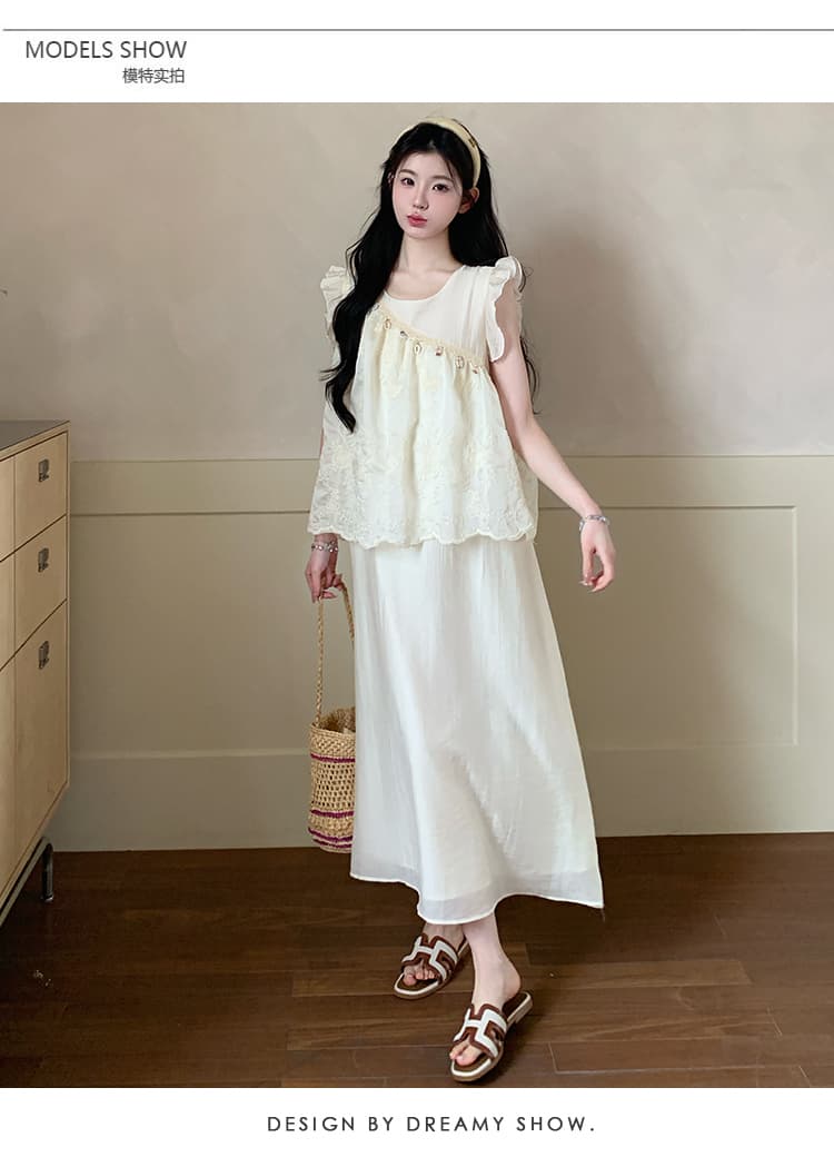 실사 xian 물품 여름 새로운 Feifei 소매 레이스 무거운 작업 드레스 루즈핏 출산 착용 상세 이미지 12