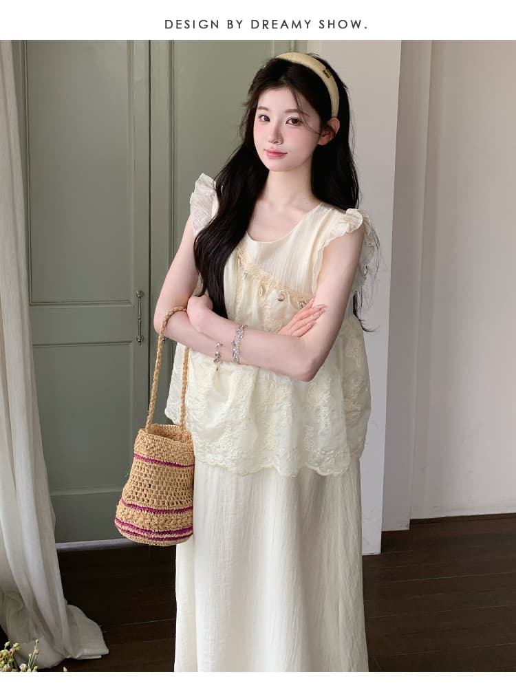 실사 xian 물품 여름 새로운 Feifei 소매 레이스 무거운 작업 드레스 루즈핏 출산 착용 상세 이미지 26